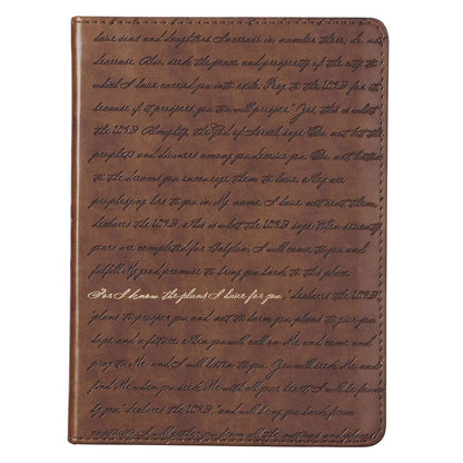 Christian Art Gifts Brown Faux Leather Journal | for I Know the Plans Jeremiah 29:11 Bible Verse | Handy-Sized Flexcover Inspirational Notebook W/Ribbon 240 Lined Pages, Gilt Edges, 5.5 X 7 Inches
